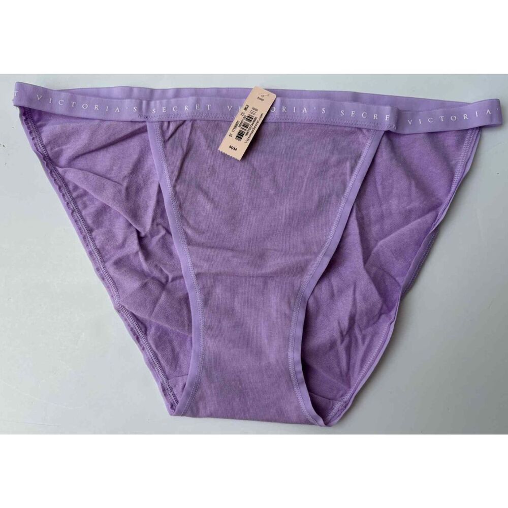 Victorias Secret Purple Signature Waistband Cotton String Bikini Panty Size M